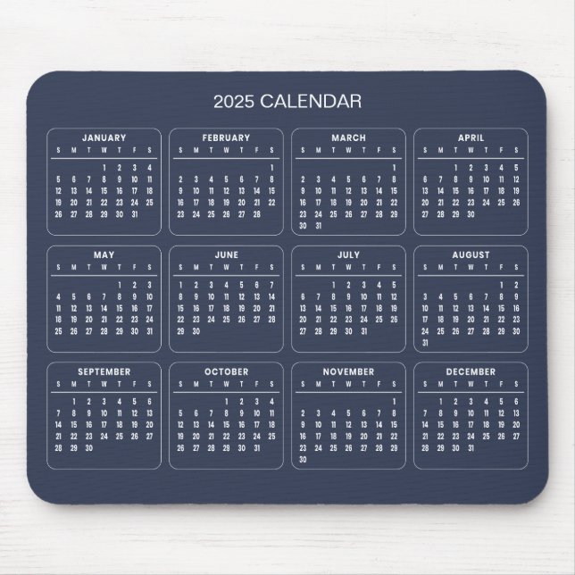 Enkel ännu Elegant 2025-kalender | Mousepad Musmatta (Framsidan)