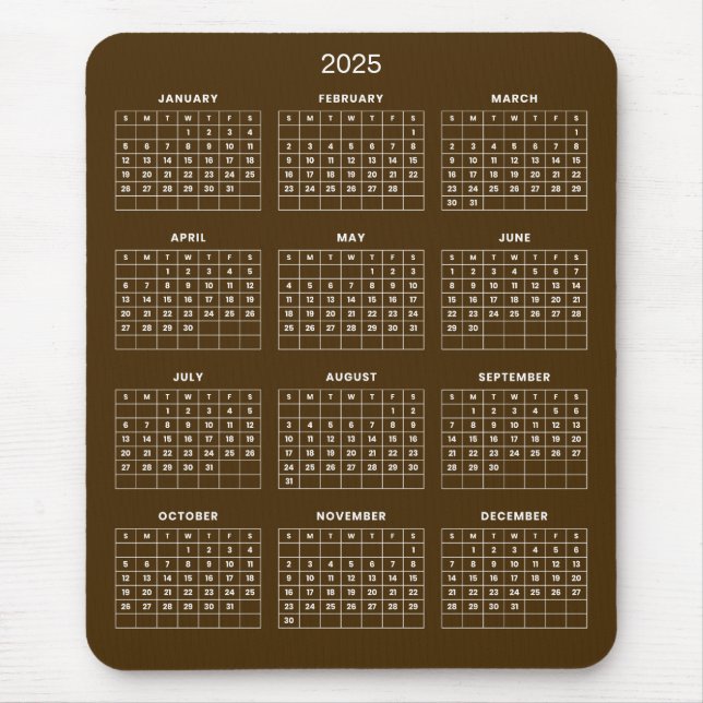 Enkel ännu Elegant 2025-kalender | Mousepad Musmatta (Framsidan)