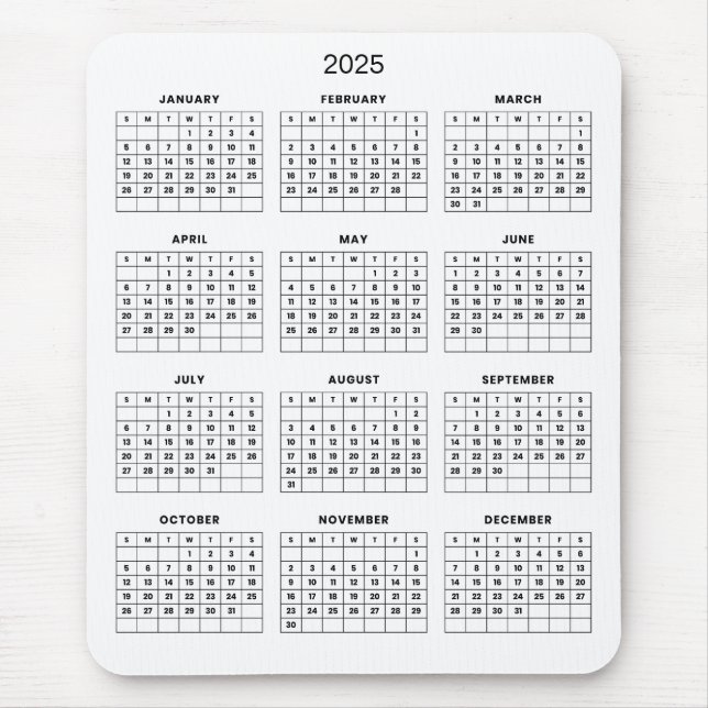 Enkel ännu Elegant 2025-kalender | Mousepad Musmatta (Framsidan)