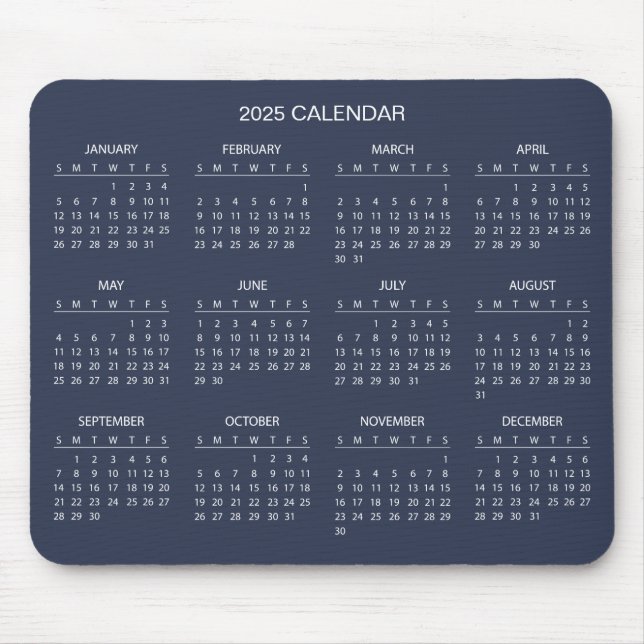 Enkel ännu Elegant 2025-kalender | Mousepad Musmatta (Framsidan)