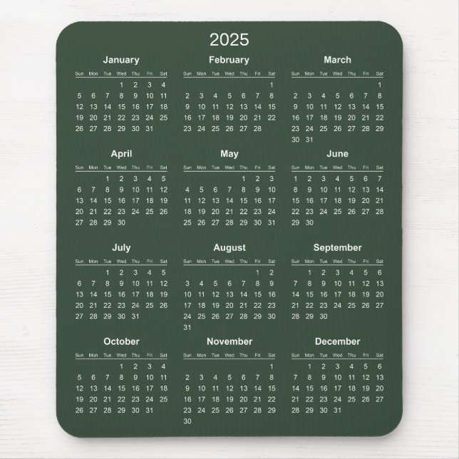 Enkel ännu Elegant 2025-kalender | Mousepad Musmatta (Framsidan)
