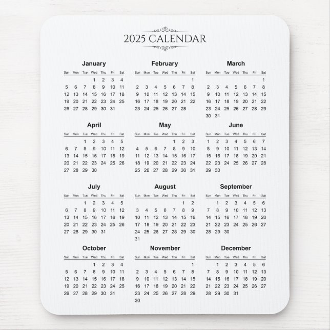 Enkel ännu Elegant 2025-kalender | Mousepad Musmatta (Framsidan)