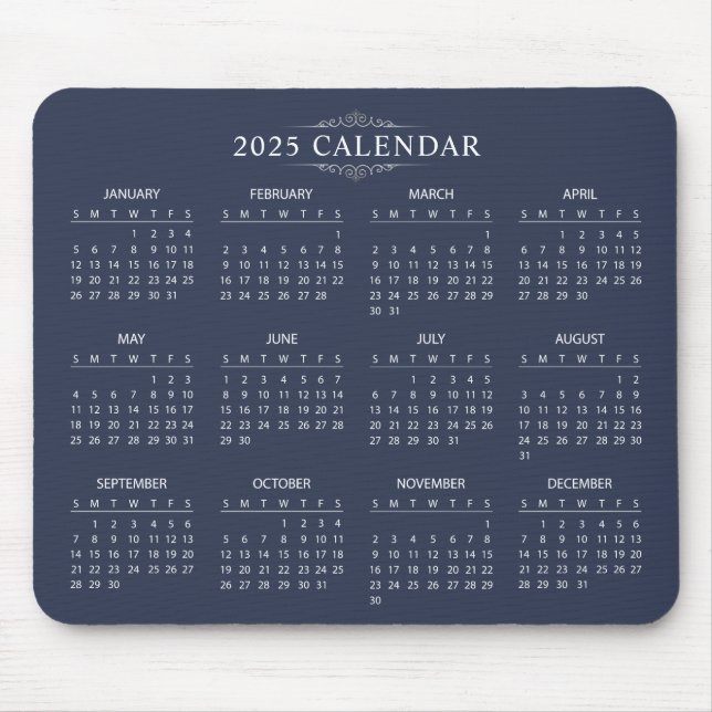 Enkel ännu Elegant 2025-kalender | Mousepad Musmatta (Framsidan)