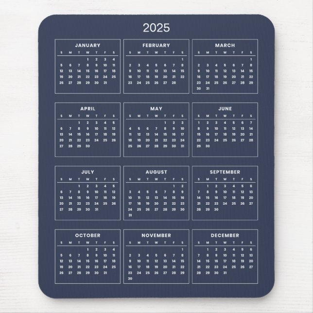 Enkel ännu Elegant 2025-kalender | Mousepad Musmatta (Framsidan)