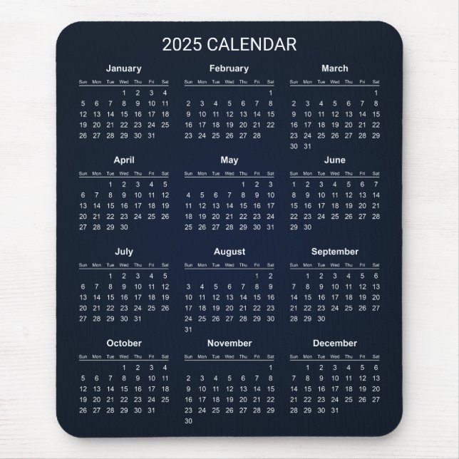 Enkel ännu Elegant 2025-kalender | Mousepad Musmatta (Framsidan)