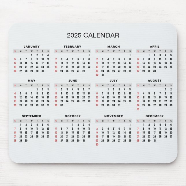 Enkel ännu Elegant 2025-kalender | Mousepad Musmatta (Framsidan)