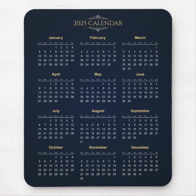 Enkel ännu Elegant 2025-kalender | Mousepad Musmatta (Framsidan)