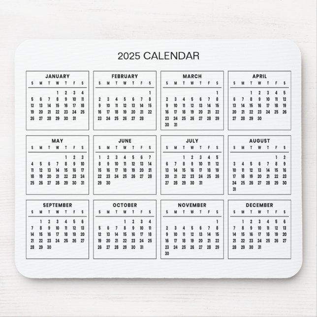 Enkel ännu Elegant 2025-kalender | Mousepad Musmatta (Framsidan)