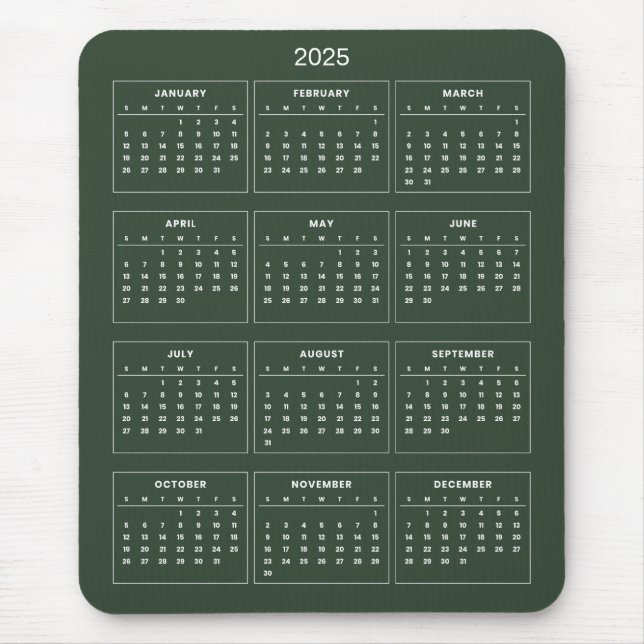 Enkel ännu Elegant 2025-kalender | Mousepad Musmatta (Framsidan)