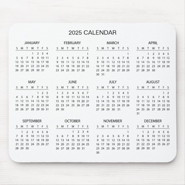 Enkel ännu Elegant 2025-kalender | Mousepad Musmatta (Framsidan)
