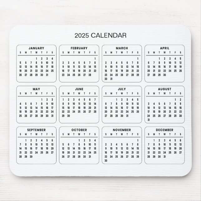 Enkel ännu Elegant 2025-kalender | Mousepad Musmatta (Framsidan)