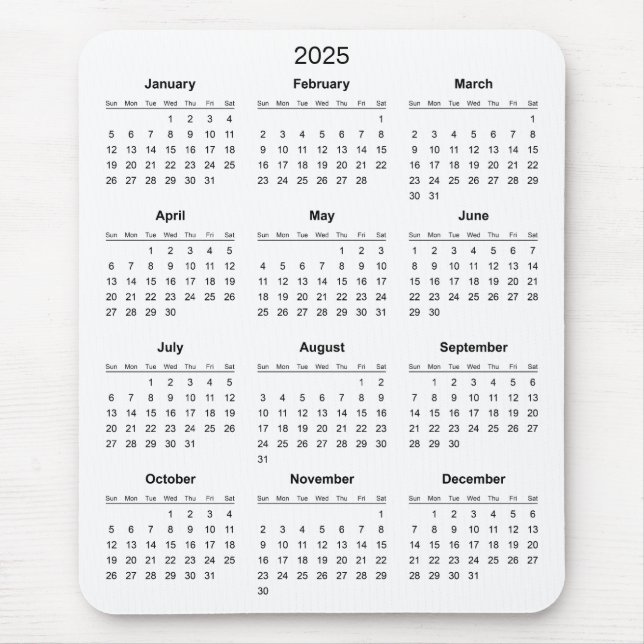 Enkel ännu Elegant 2025-kalender | Mousepad Musmatta (Framsidan)
