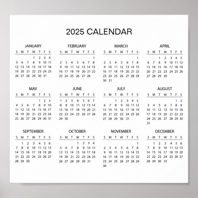 Enkel ännu Elegant 2025-kalender | Poster (Framsidan)