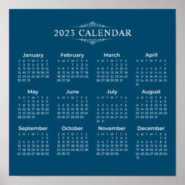Enkel ännu Elegant blå 2023-kalender | POSTER