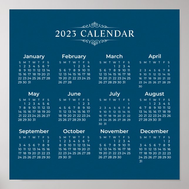 Enkel ännu Elegant blå 2023-kalender | POSTER (Framsidan)