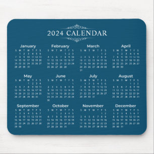 Enkel ännu Elegant blå 2024-kalender Mousepad Musmatta