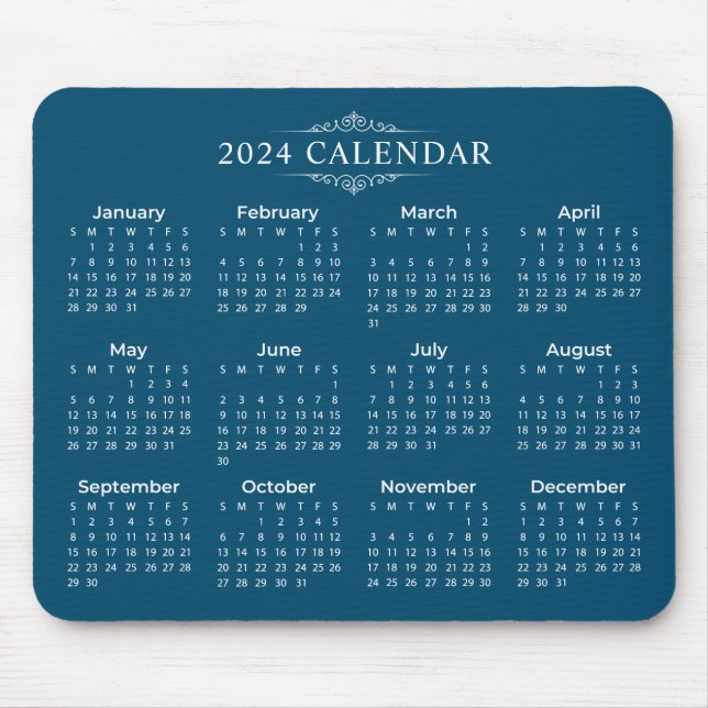Enkel ännu Elegant blå 2024-kalender | Mousepad Musmatta (Framsidan)
