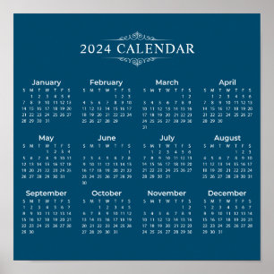 Enkel ännu Elegant blå 2024-kalender   POSTER