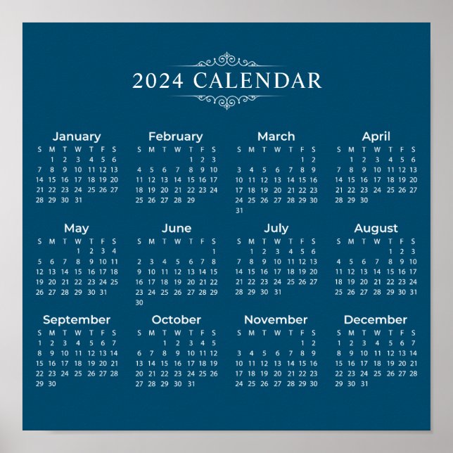 Enkel ännu Elegant blå 2024-kalender | POSTER (Framsidan)