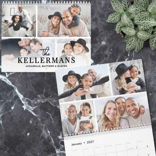 Enkel anpassad 4-fotocollage 2027 kalender (Simple Custom 4 Photo Collage 2027 Calendar )