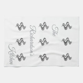 Enkel anpassad familjenamn svart & vitt kökshandduk