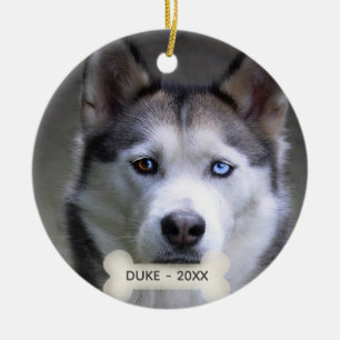 Enkel anpassad Husky hund foto Julgransprydnad Keramik