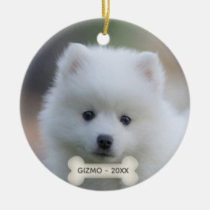 Enkel anpassad japansk spets hund foto julgransprydnad keramik