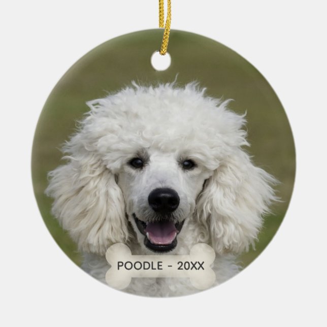 Enkel anpassad pudel hund foto julgransprydnad keramik (Framsidan)