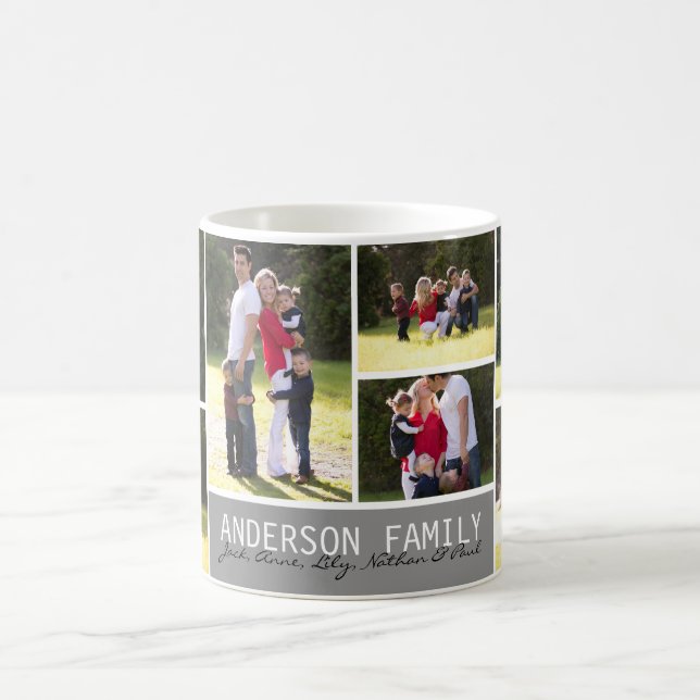 Enkel Anpassningsbar 7 Photo Family Collage Modern Kaffemugg (Center)