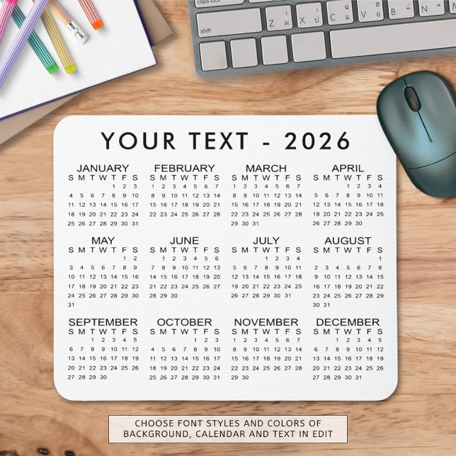 Enkel Anpassningsbar för 2026-kalender i Färg Musmatta (Skapare uppladdad)