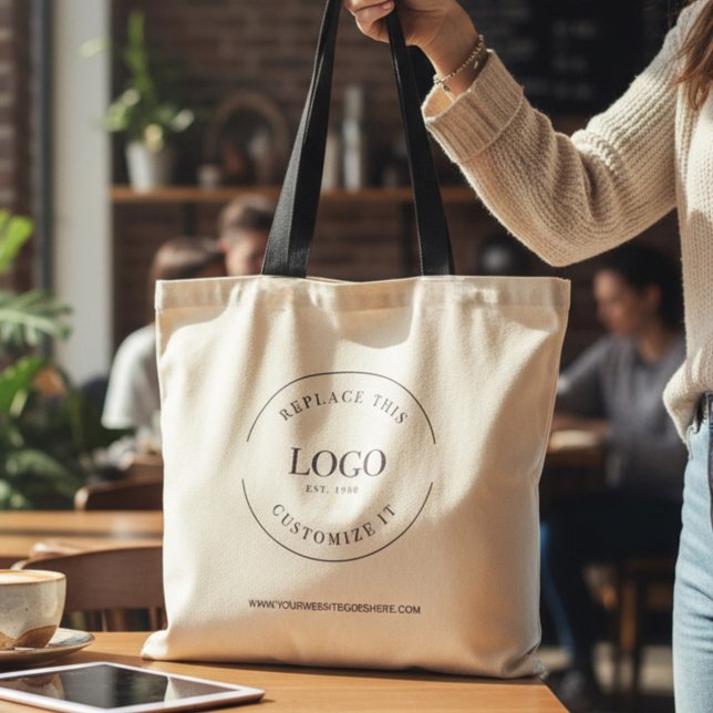Enkel Anpassningsbar för Business Logotyp webbplat Tygkasse (Custom business tote bag with large logo and website. Promotional reusable bags.)