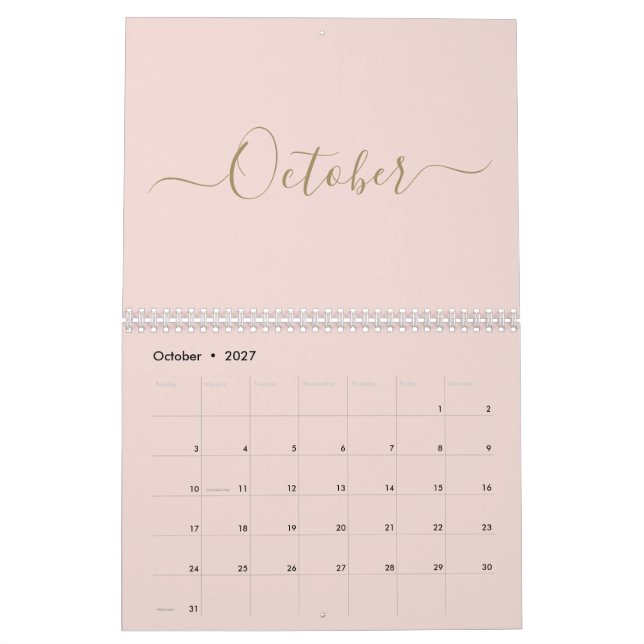Enkel anpassningsbar för den moderna  rosa-skriptm kalender (Oct 2027)