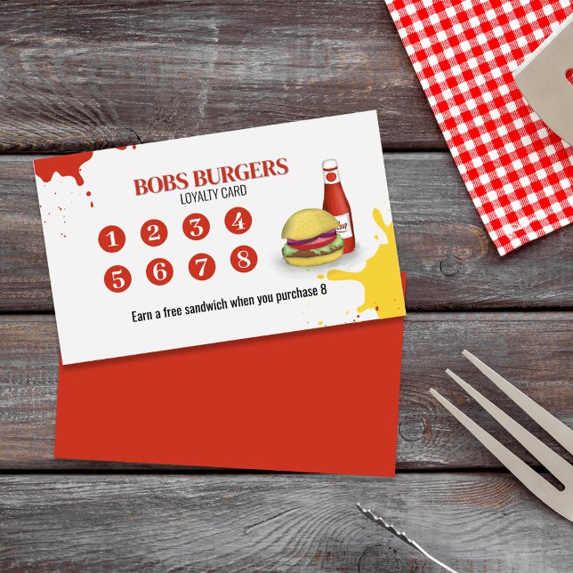 Enkel Anpassningsbar för förmånskort för restauran Rabattkort (Restaurant Loyalty Card with Hamburgers and Hot Dogs)