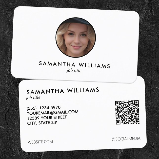 Enkel Anpassningsbar för hörsel QR-foto eller -Log Visitkort (Minimal Headshot Custom QR Photo or Logo Business Cards)