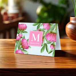 Enkel Anpassningsbar för Monogram Namn Blommigt Anteckningskort
