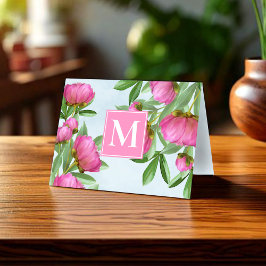 Enkel Anpassningsbar för Monogram Rosa Blommigt Anteckningskort