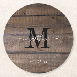 Enkel Anpassningsbar för Rustic Monogram-skriptfam Underlägg Papper Rund