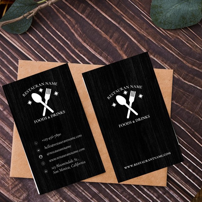 Enkel Anpassningsbar för trätexturerad Restaurant- Visitkort (Simple Wood Textured Restaurant Logo Rustic Custom Business Card)