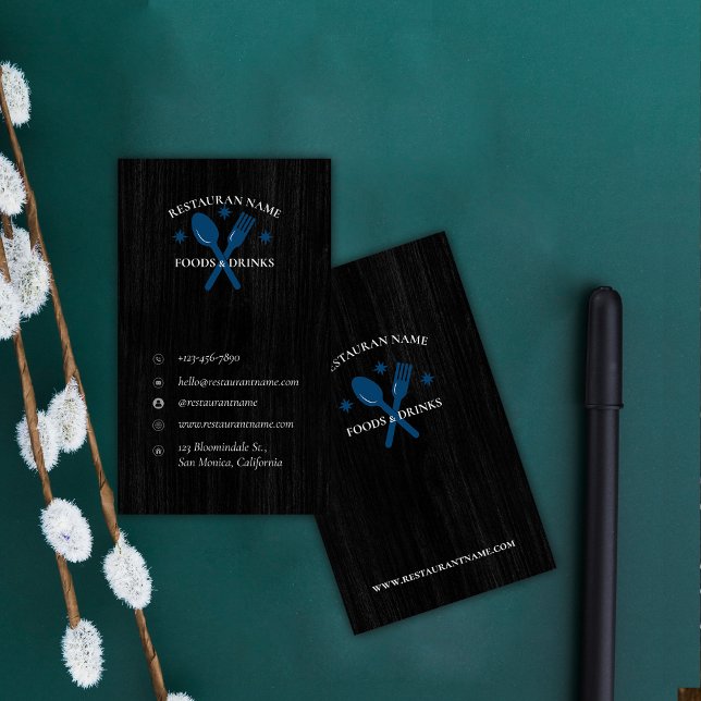 Enkel Anpassningsbar för trätexturerad Restaurant- Visitkort (Simple Wood Textured Restaurant Logo Rustic Custom Business Card)