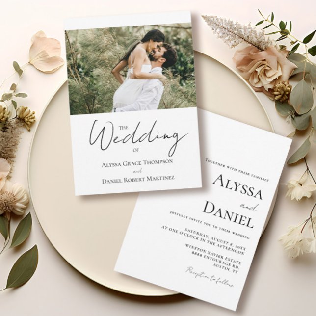 Enkel Anpassningsbar Foto Black and White Bröllop Inbjudningar (Modern Bride Groom Photo wedding Invitation. )