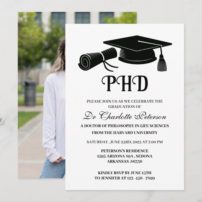 Enkel Anpassningsbar Foto PHD Doktor Studenten Inbjudningar (Fram/baksida)