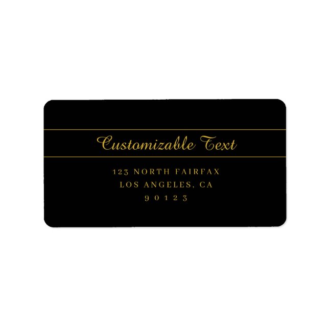 Enkel anpassningsbar guld- och svart textdesign  adressetikett (Framsidan)