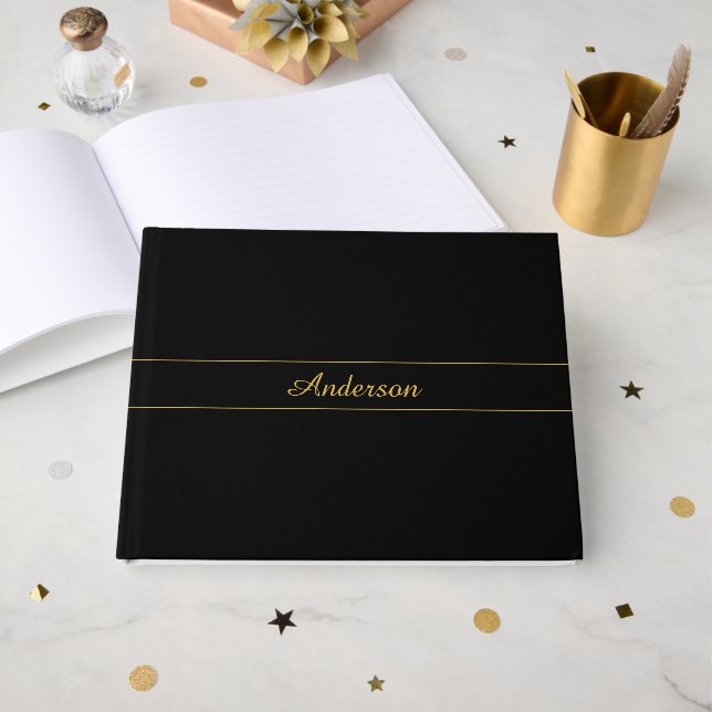 Enkel anpassningsbar guld- och svart textdesign  gästböcker (Framsida Öppen)