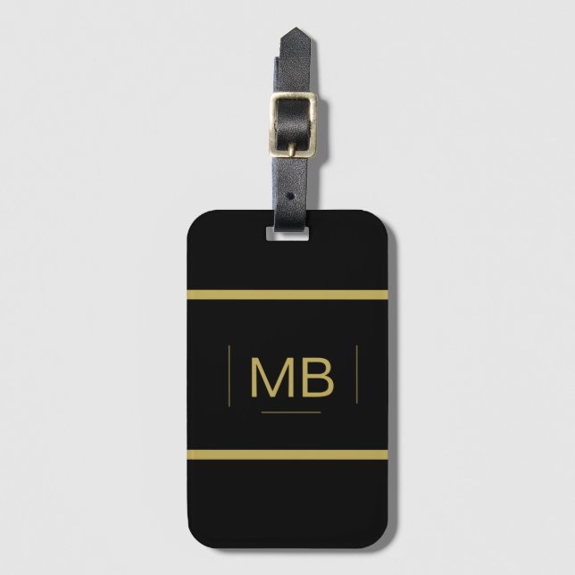 Enkel Anpassningsbar i Elegant Monogram Black Guld Bagagebricka (Framsida vertikal)