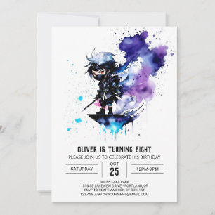 Enkel Anpassningsbar Ninja Boy Digital Birthday Inbjudningar