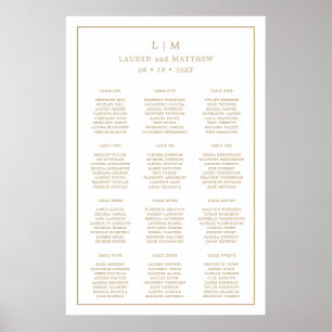 Enkel Antik Guld Monogram Bröllopsplatskarta Poster
