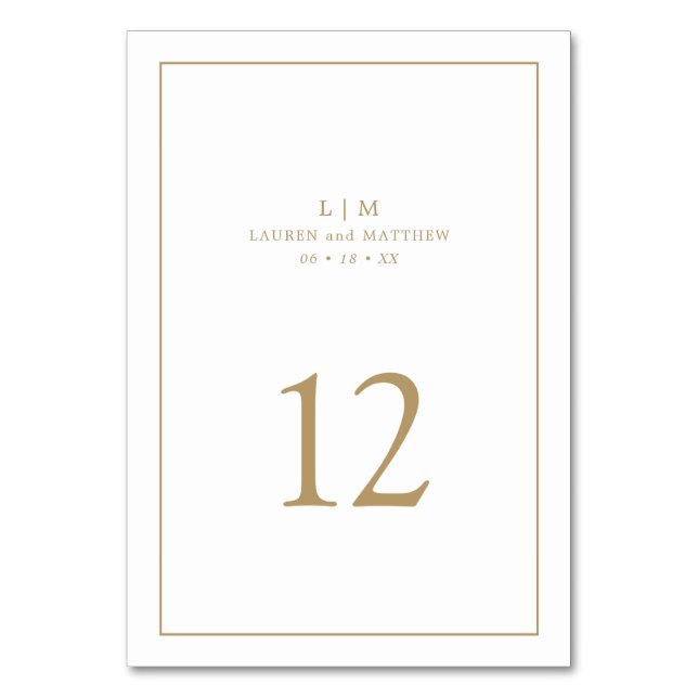 Enkel Antik Guld Monogram Elegant Bröllop Bordsnummer (Framsidan)
