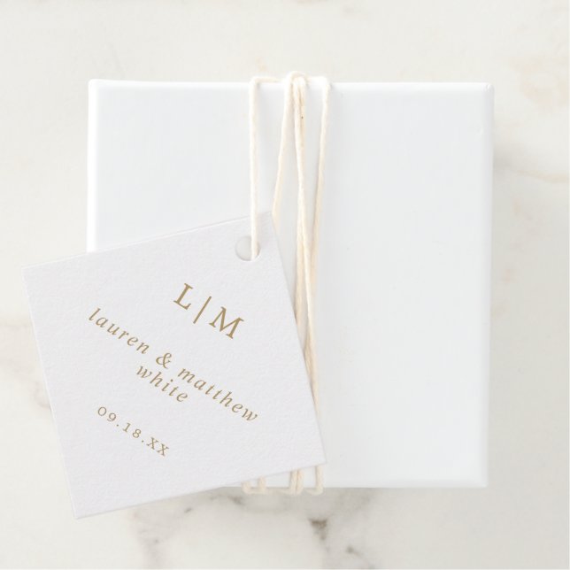 Enkel Antik Guld Monogram Elegant Bröllop Gåvor Etiketter (På plats)