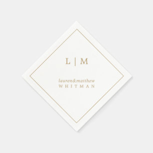 Enkel Antik Guld Monogram Elegant Bröllop Pappersservett