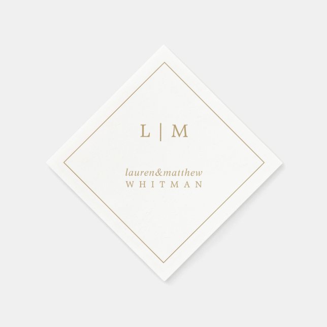 Enkel Antik Guld Monogram Elegant Bröllop Pappersservett (Hörn)
